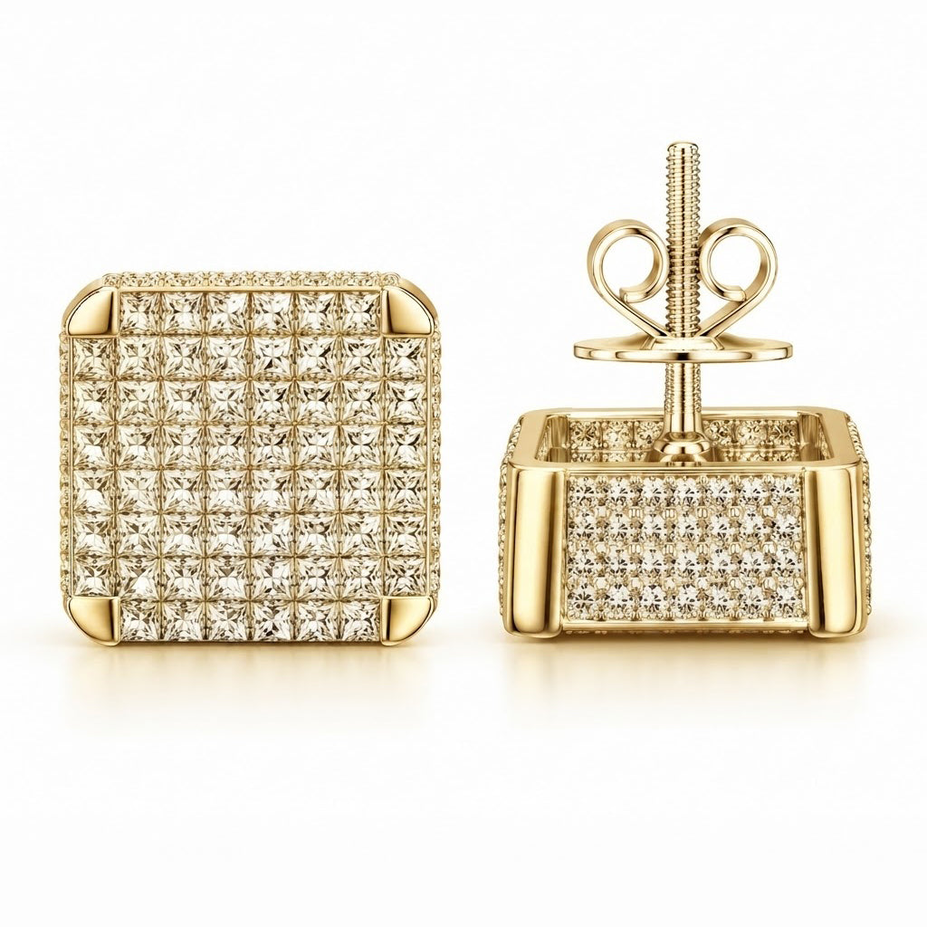 Hip Hop Round And Princess Moissanite Diamond Stud Earring