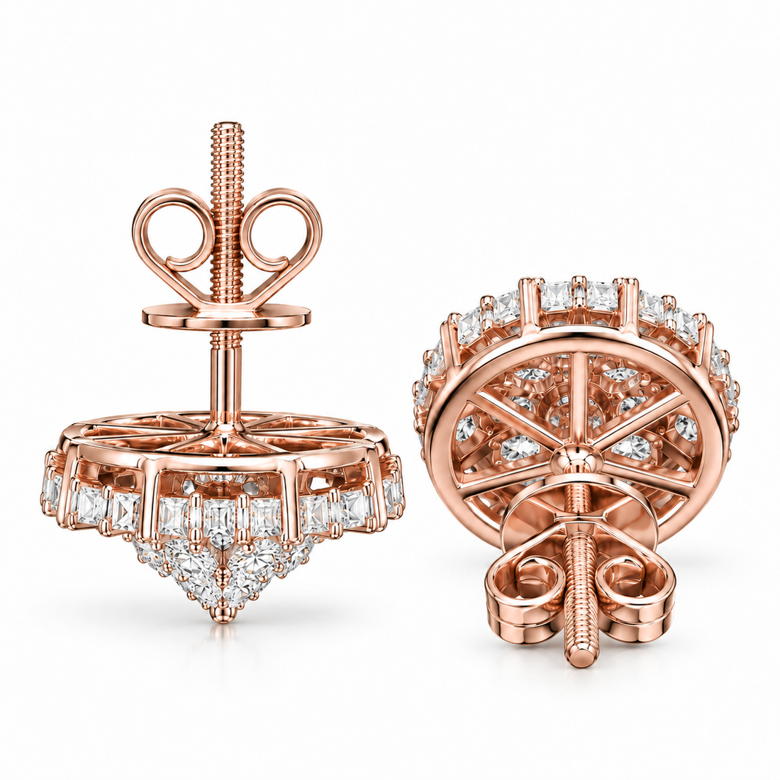 Flower Shape Round Baguette Moissanite Diamond Earrings for Unisex