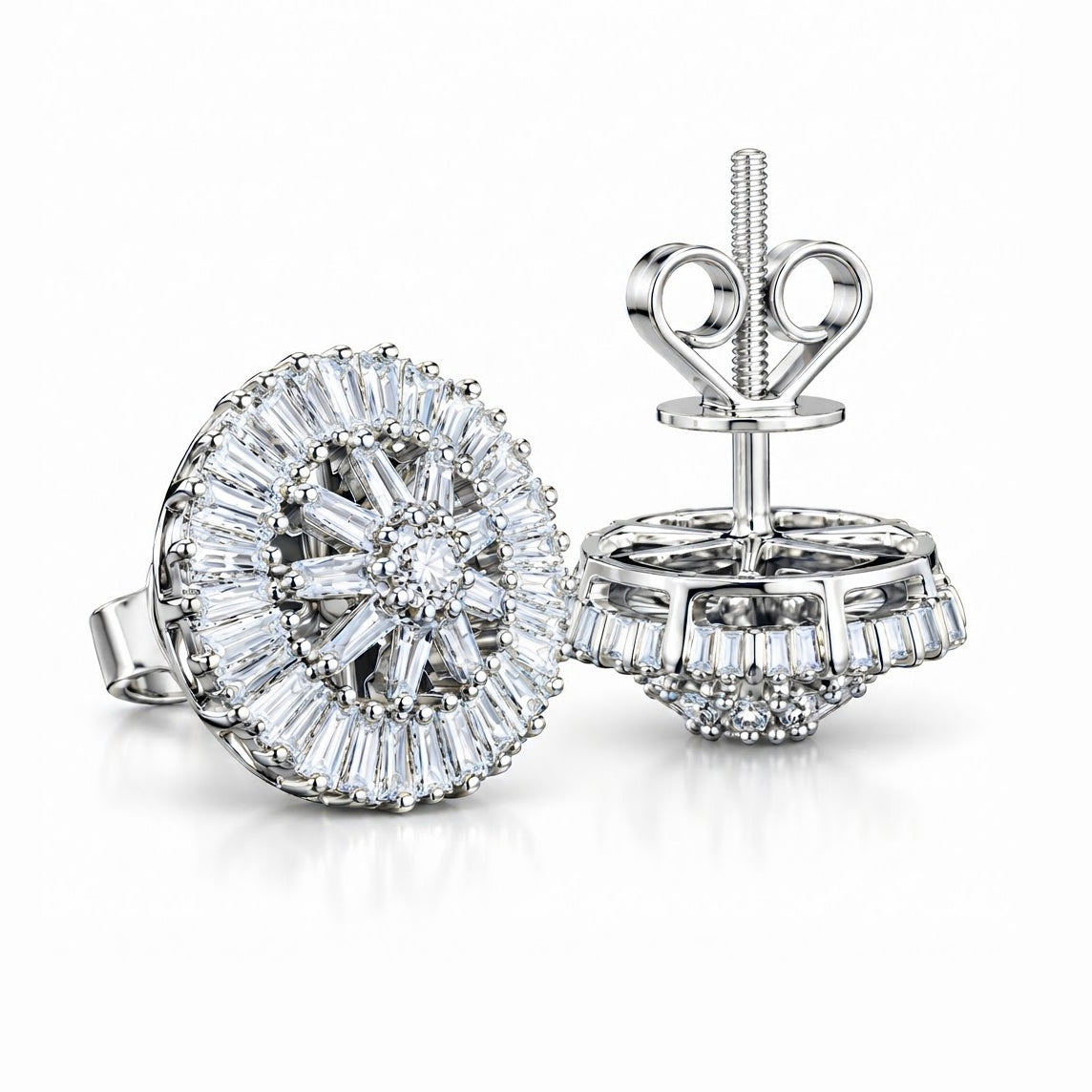 Flower Shape Round Baguette Moissanite Diamond Earrings for Unisex