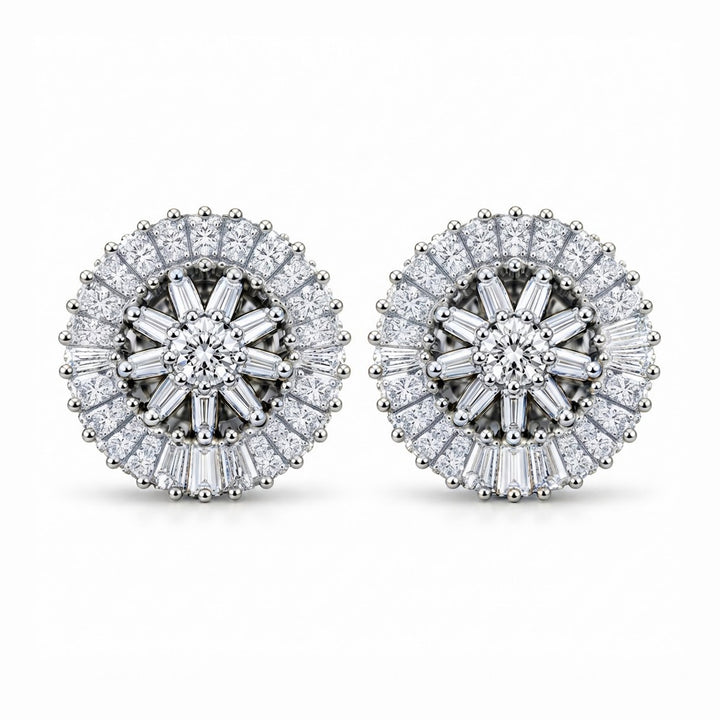 Flower Shape Round Baguette Moissanite Diamond Earrings for Unisex