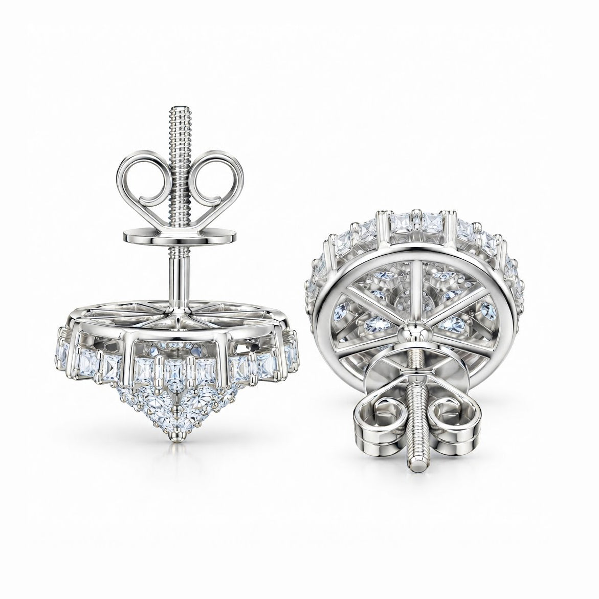 Flower Shape Round Baguette Moissanite Diamond Earrings for Unisex
