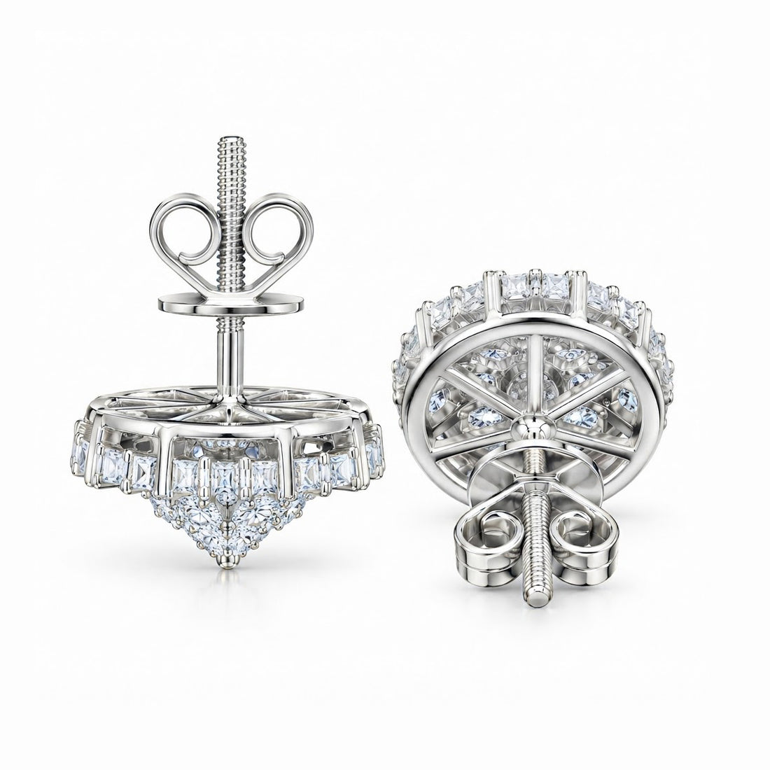 Flower Shape Round Baguette Moissanite Diamond Earrings for Unisex