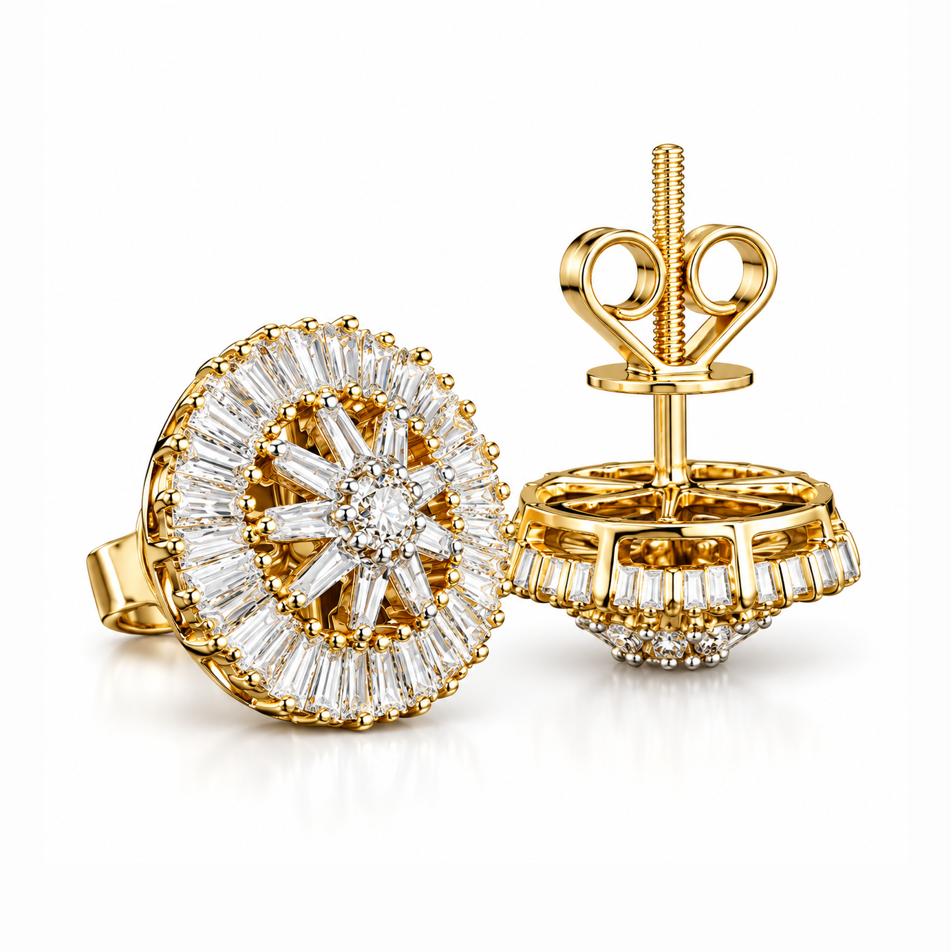 Flower Shape Round Baguette Moissanite Diamond Earrings for Unisex
