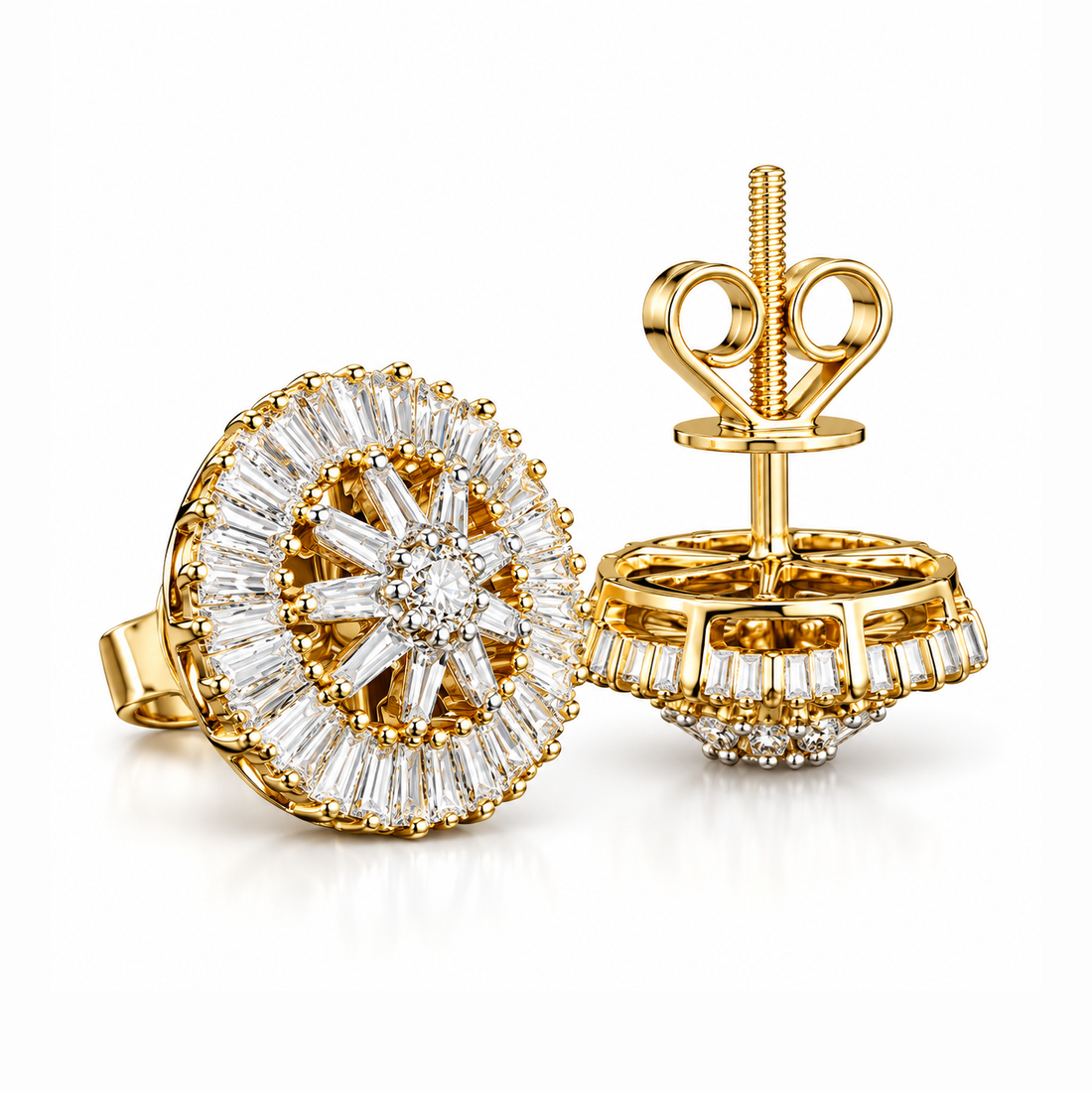 Flower Shape Round Baguette Moissanite Diamond Earrings for Unisex