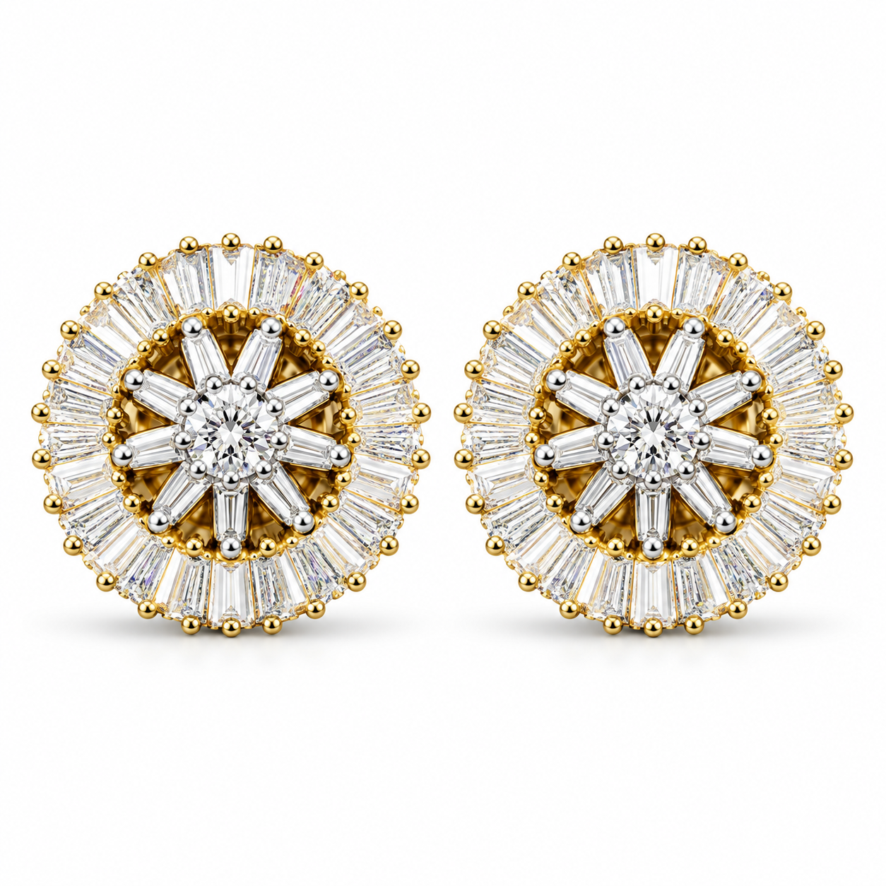 Flower Shape Round Baguette Moissanite Diamond Earrings for Unisex