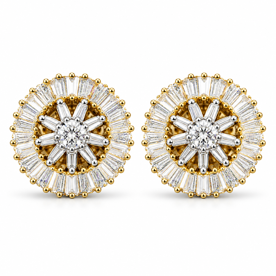 Flower Shape Round Baguette Moissanite Diamond Earrings for Unisex