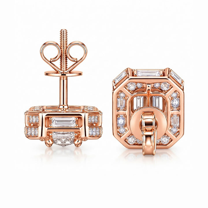 Cluster Round Baguette Moissanite Hip Hop Stud Earrings