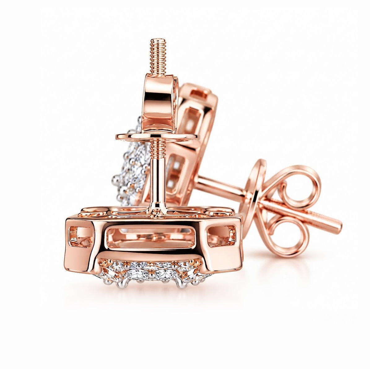 Cluster Round Baguette Moissanite Hip Hop Stud Earrings