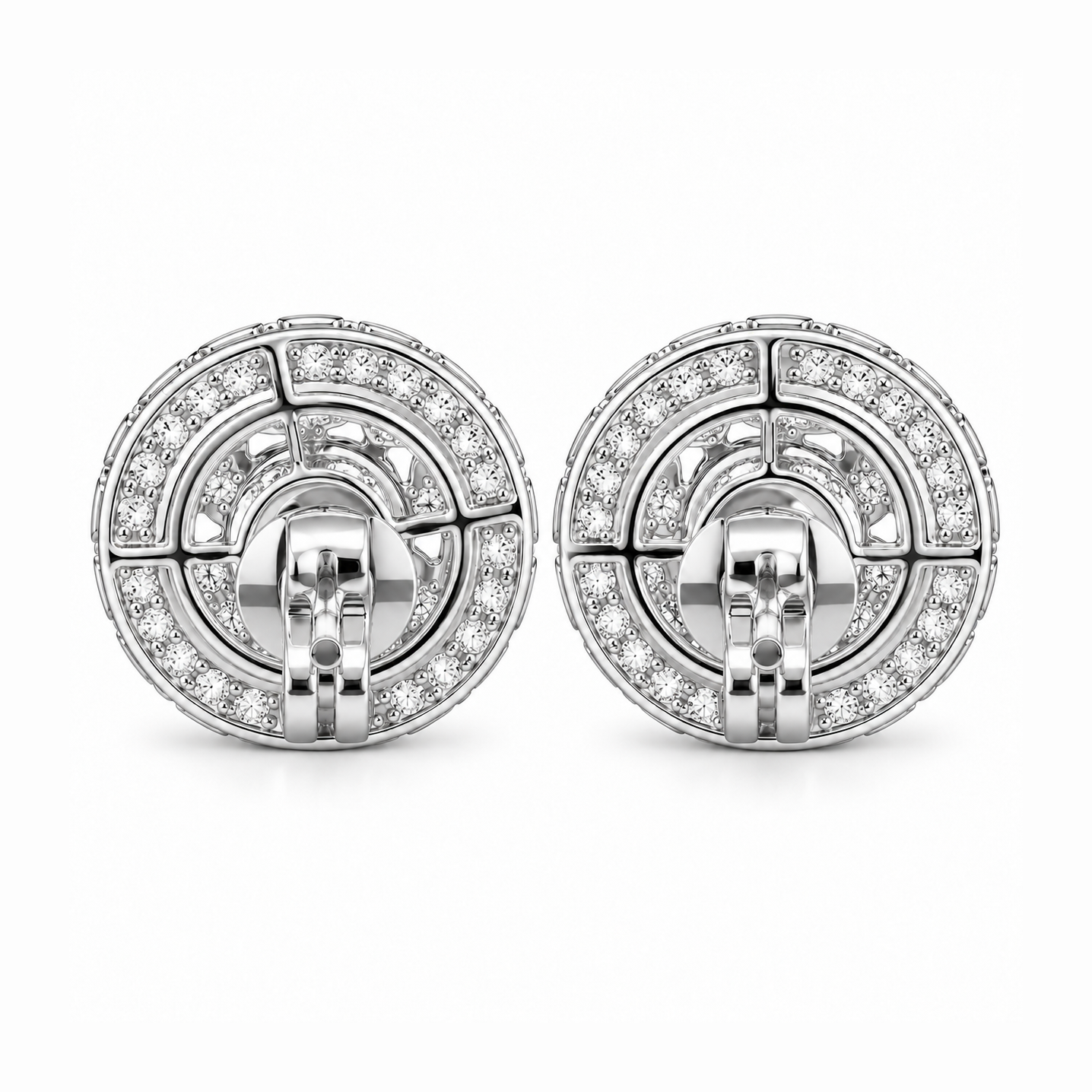 Round Baguette Cluster Style Hip Hop Diamond Stud Earrings for Unisex