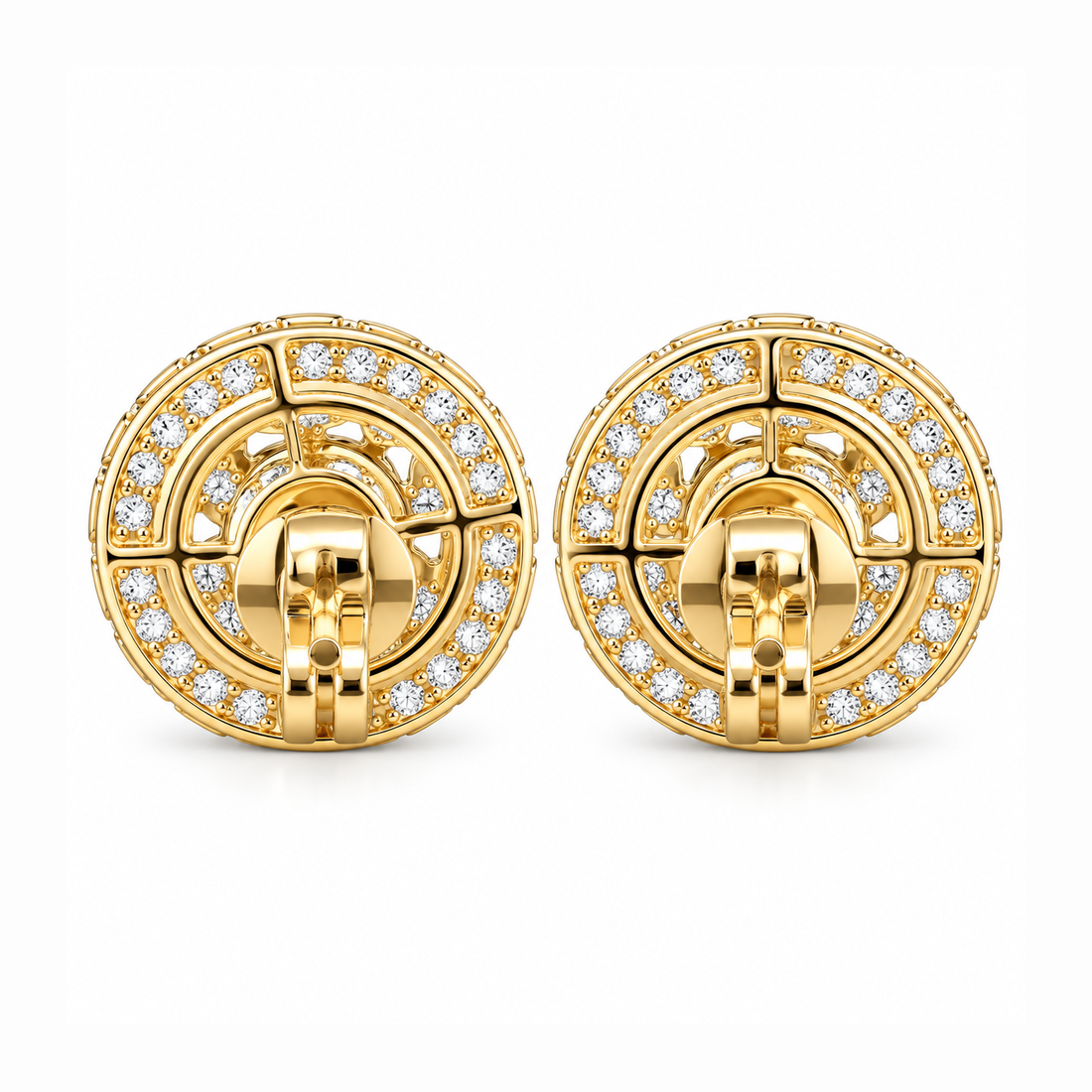 Round Baguette Cluster Style Hip Hop Diamond Stud Earrings for Unisex