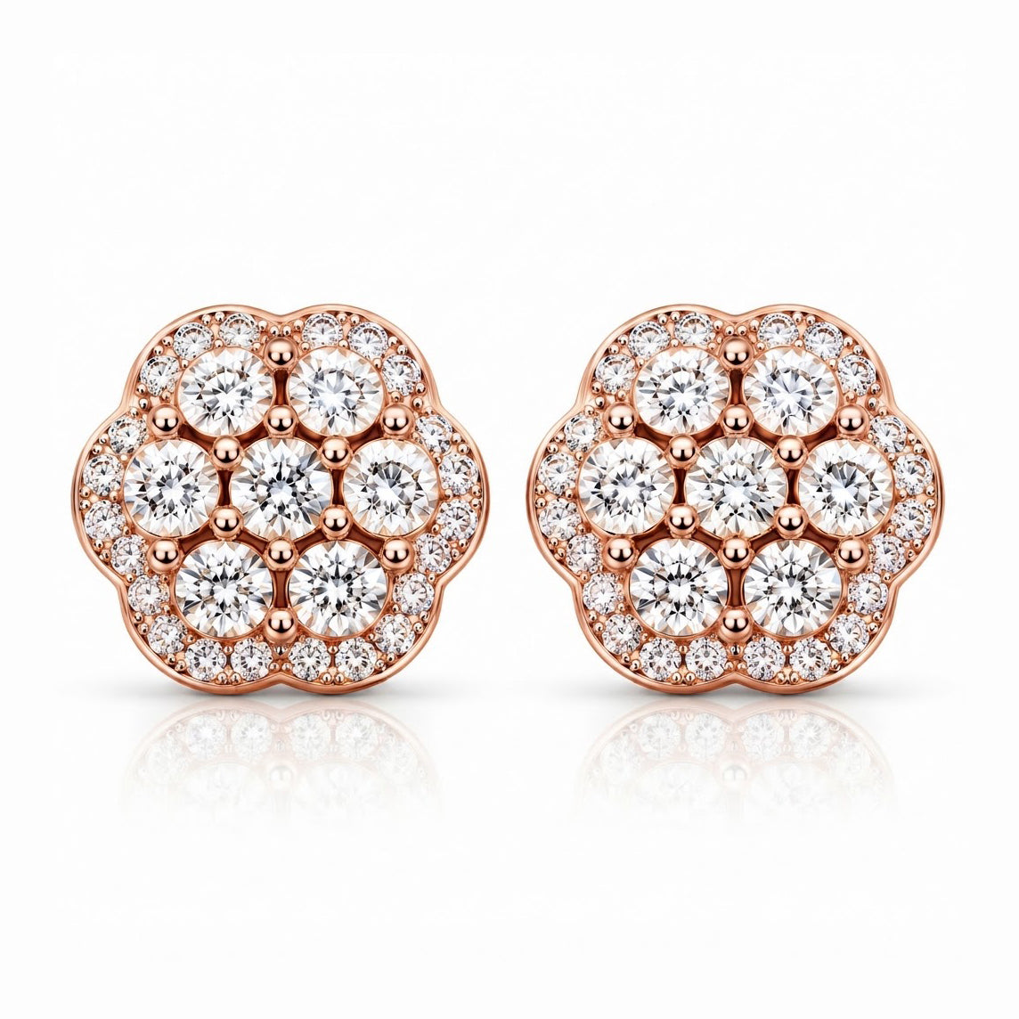 Round Moissanite Diamond Hip Hop Flower Style Halo Stud Earring