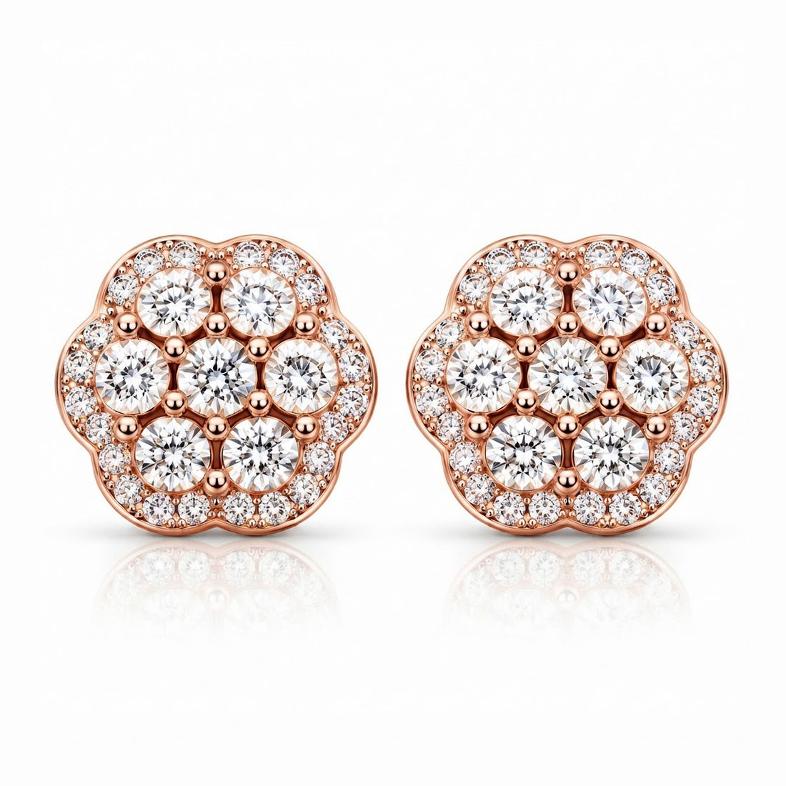 Round Moissanite Diamond Hip Hop Flower Style Halo Stud Earring