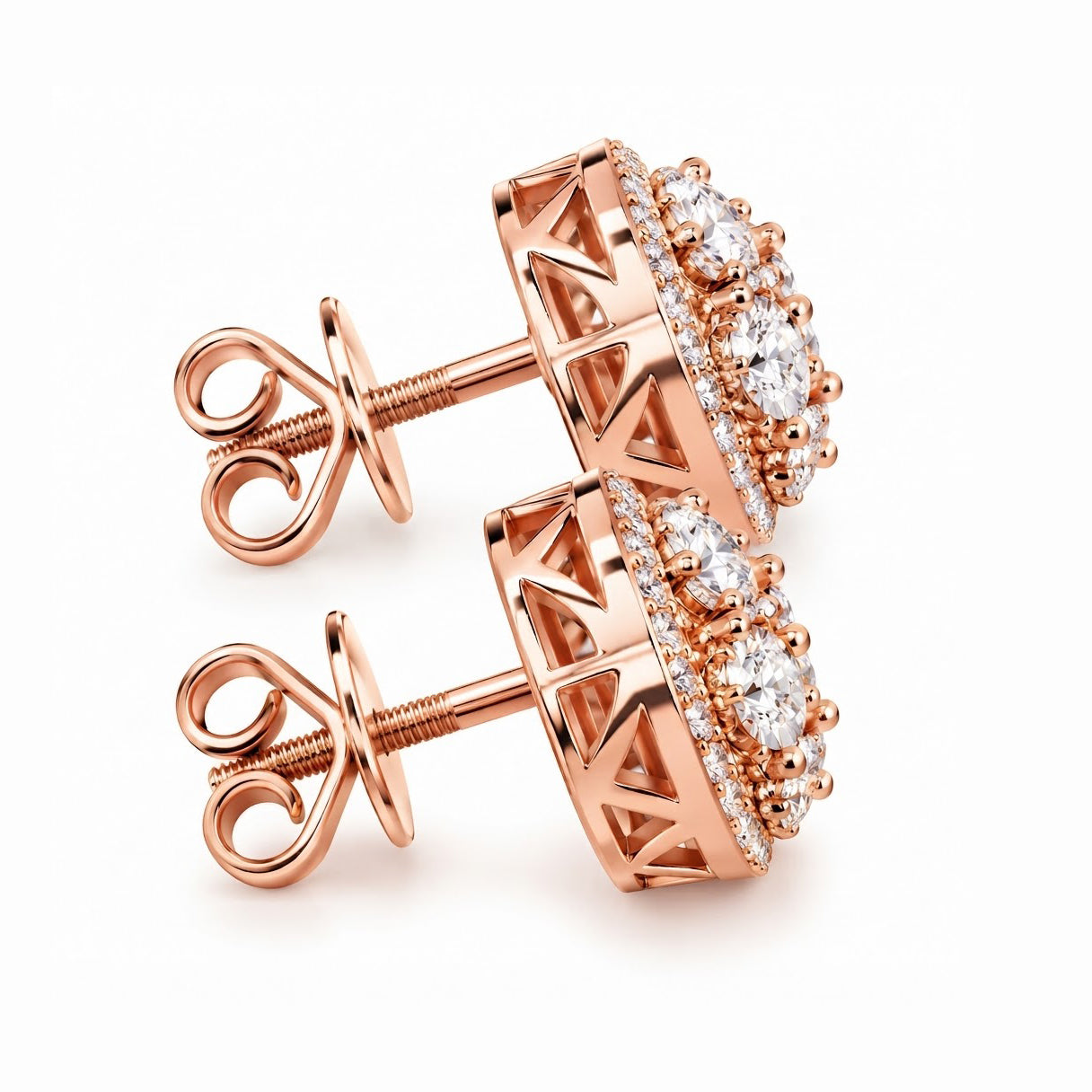 Round Moissanite Diamond Hip Hop Flower Style Halo Stud Earring