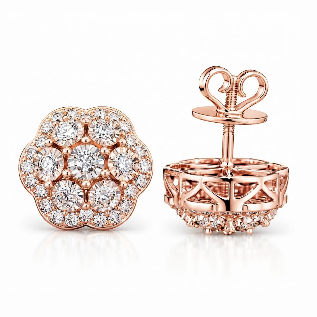 Round Moissanite Diamond Hip Hop Flower Style Halo Stud Earring
