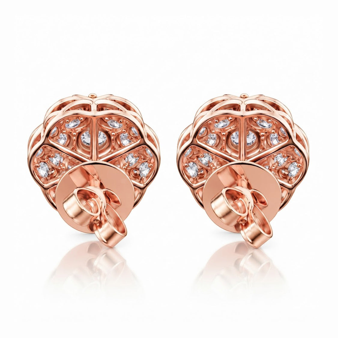 Round Moissanite Diamond Hip Hop Flower Style Halo Stud Earring