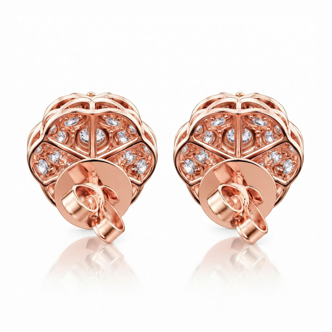 Round Moissanite Diamond Hip Hop Flower Style Halo Stud Earring
