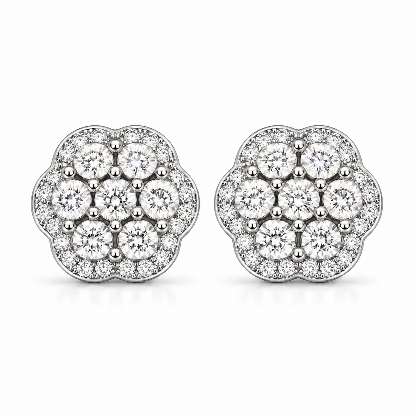 Round Moissanite Diamond Hip Hop Flower Style Halo Stud Earring
