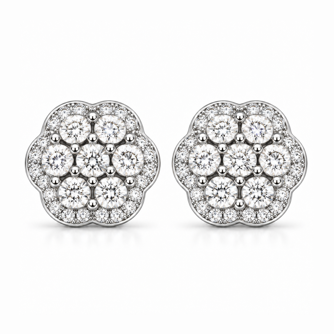 Round Moissanite Diamond Hip Hop Flower Style Halo Stud Earring