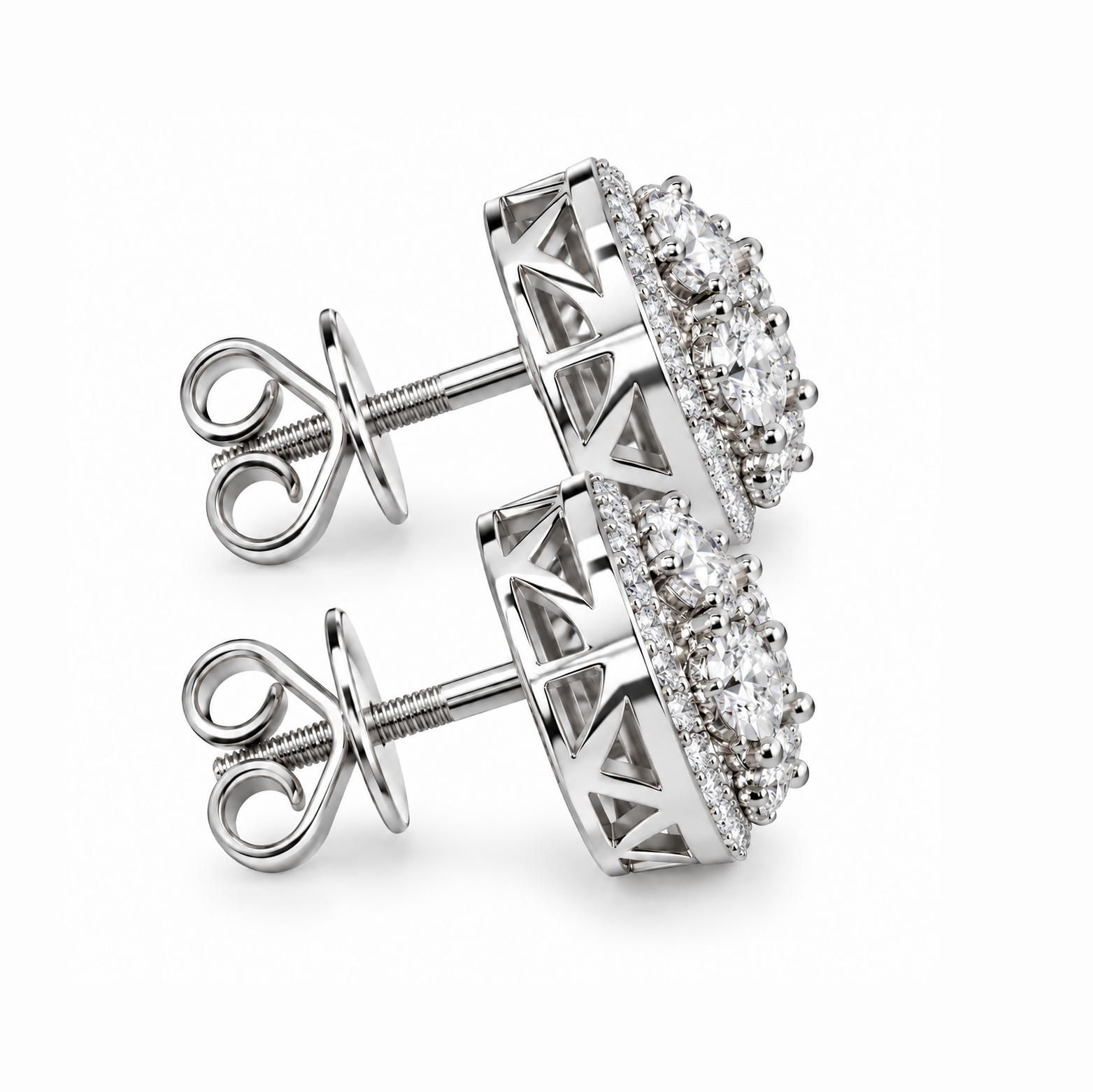 Round Moissanite Diamond Hip Hop Flower Style Halo Stud Earring