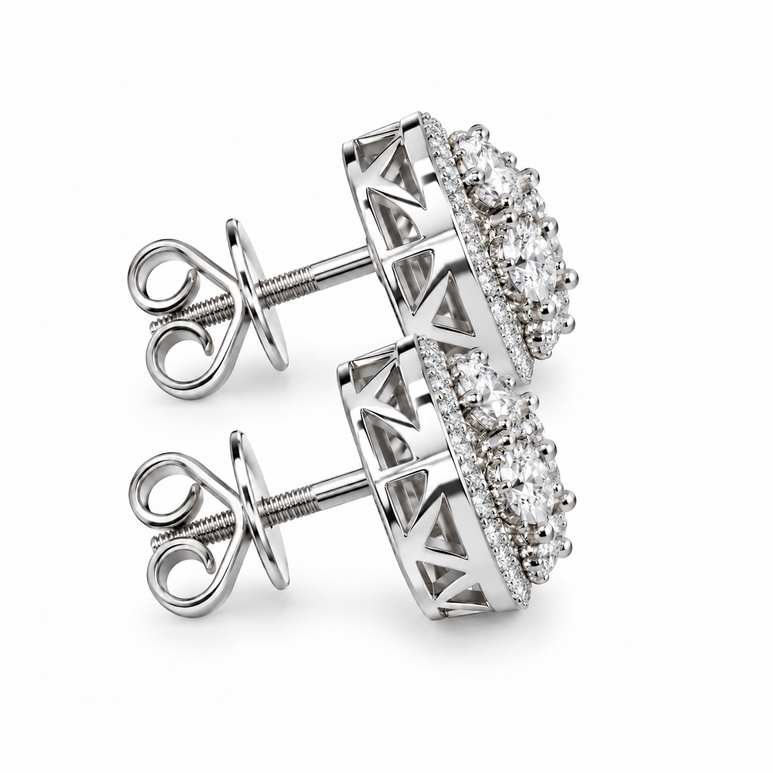 Round Moissanite Diamond Hip Hop Flower Style Halo Stud Earring