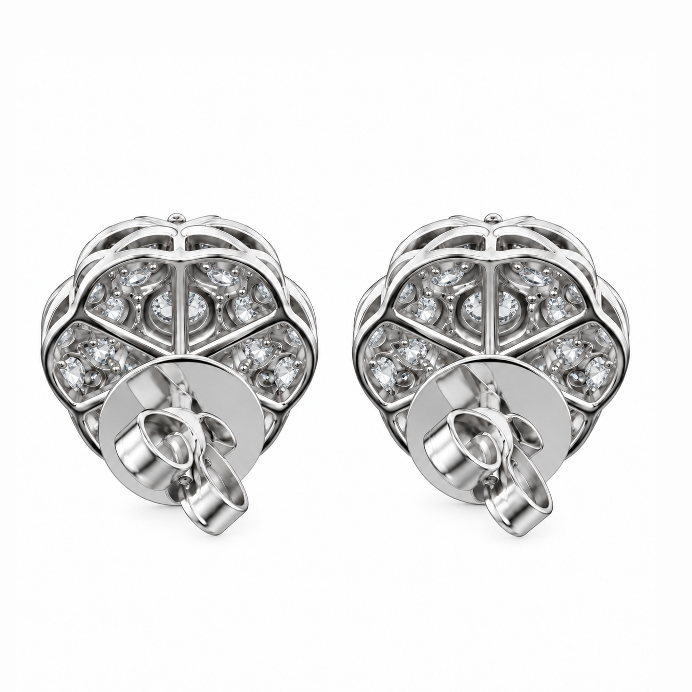 Round Moissanite Diamond Hip Hop Flower Style Halo Stud Earring