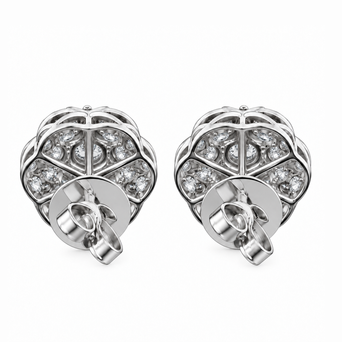 Round Moissanite Diamond Hip Hop Flower Style Halo Stud Earring