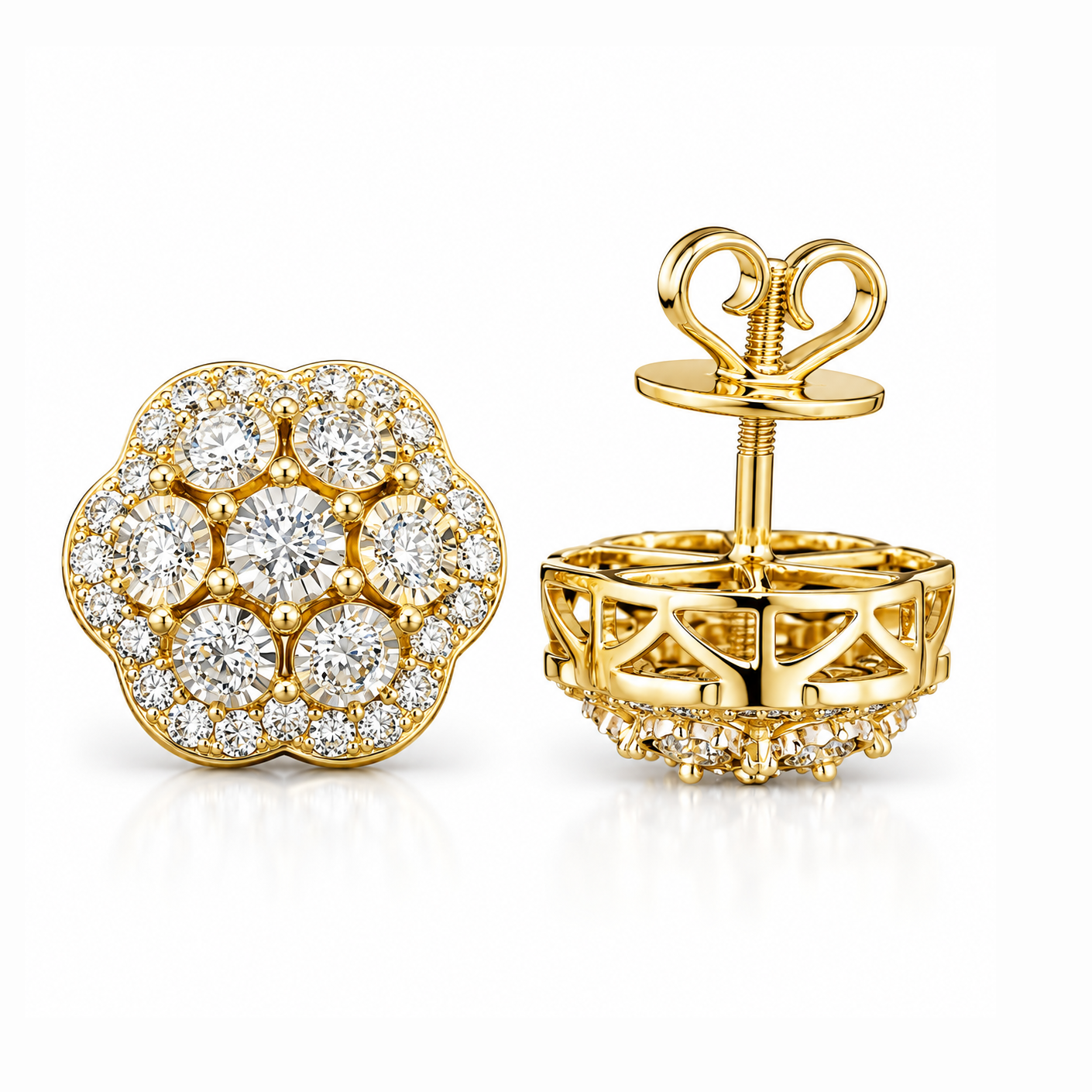 Round Moissanite Diamond Hip Hop Flower Style Halo Stud Earring