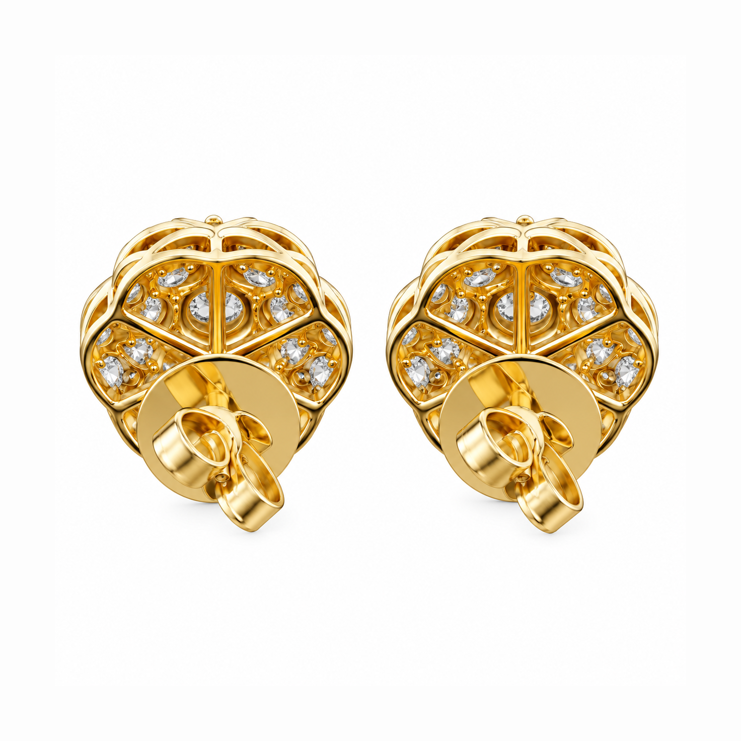 Round Moissanite Diamond Hip Hop Flower Style Halo Stud Earring