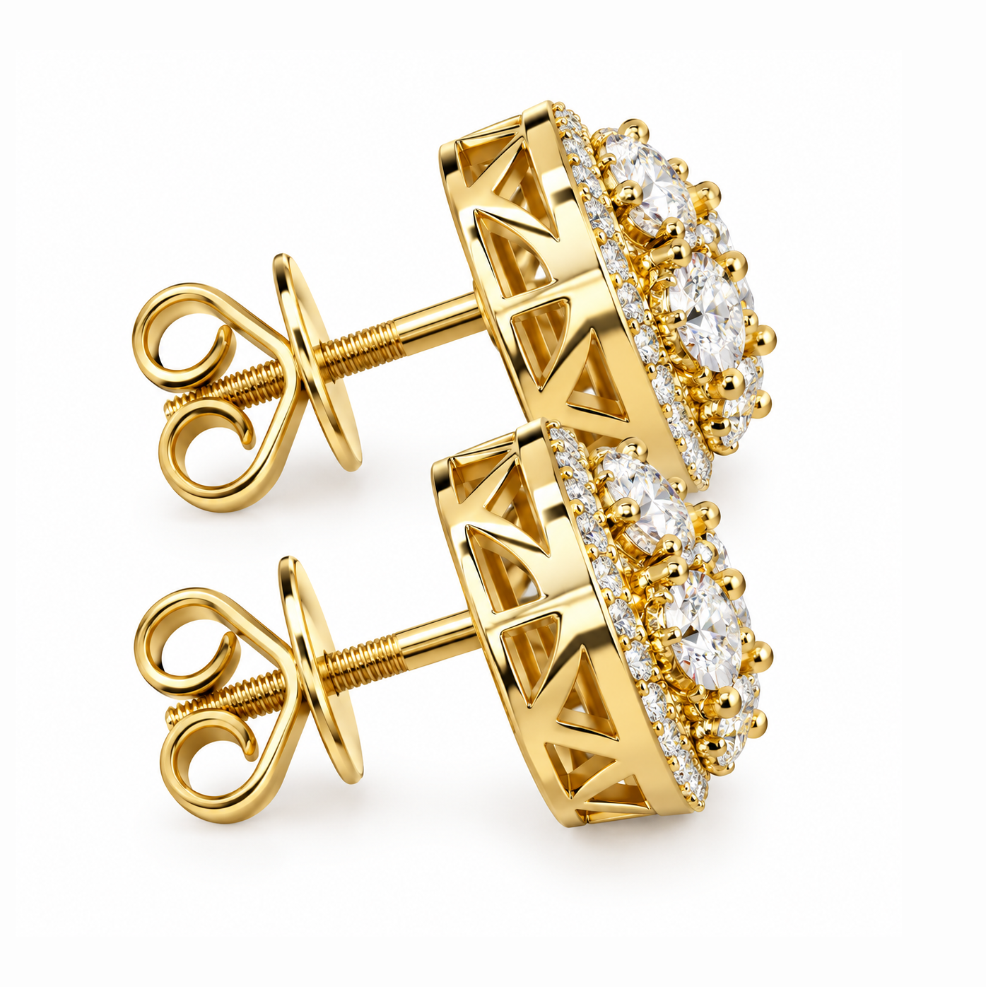 Round Moissanite Diamond Hip Hop Flower Style Halo Stud Earring