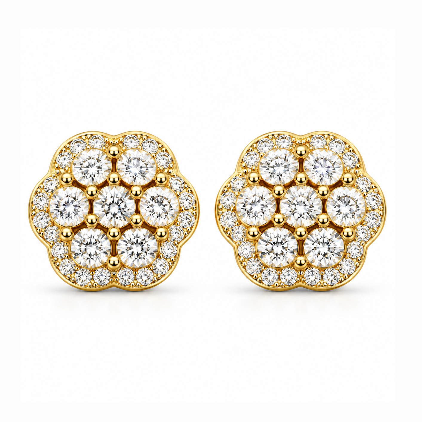 Round Moissanite Diamond Hip Hop Flower Style Halo Stud Earring