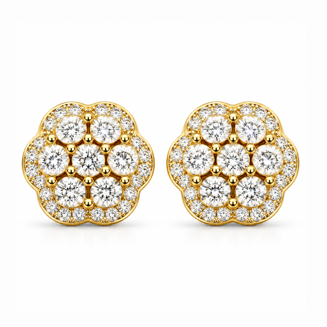 Round Moissanite Diamond Hip Hop Flower Style Halo Stud Earring