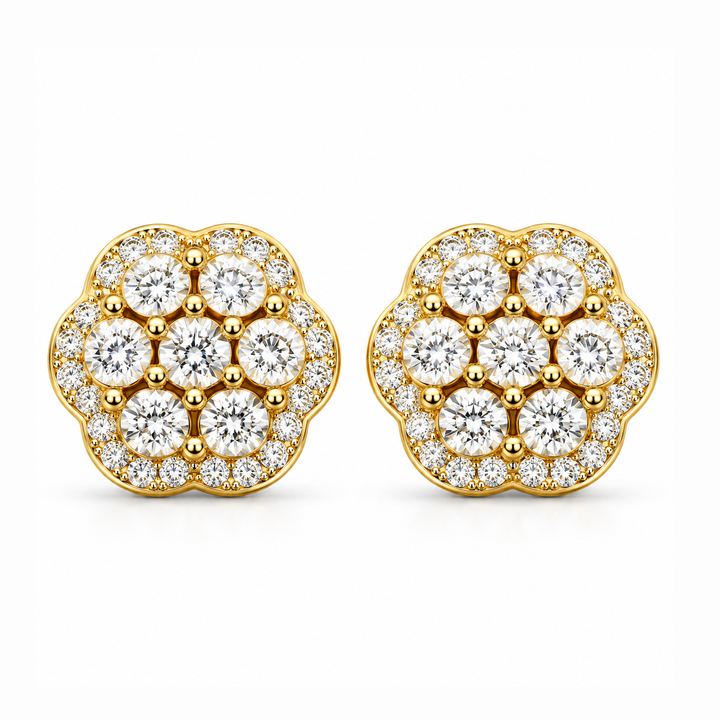 Round Moissanite Diamond Hip Hop Flower Style Halo Stud Earring