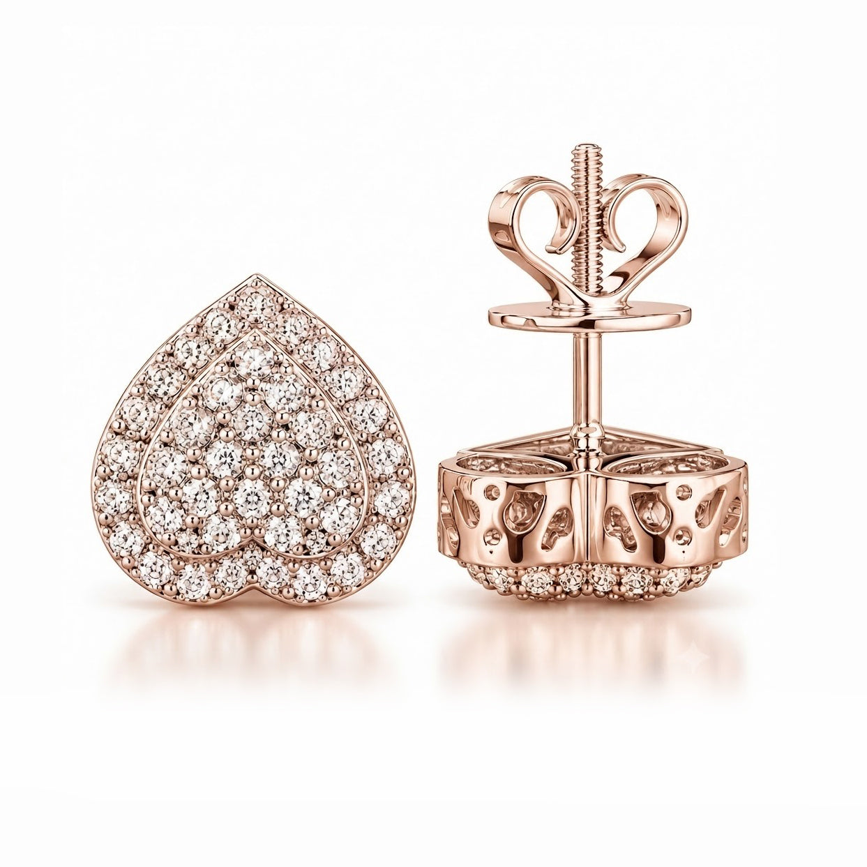 Heart Shape Moissanite Diamond Hip Hop Style Halo Stud Earrings