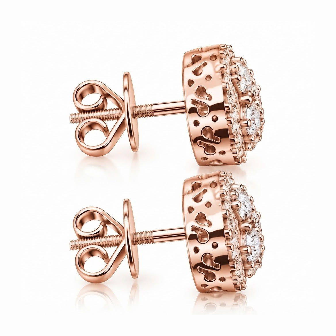 Heart Shape Moissanite Diamond Hip Hop Style Halo Stud Earrings