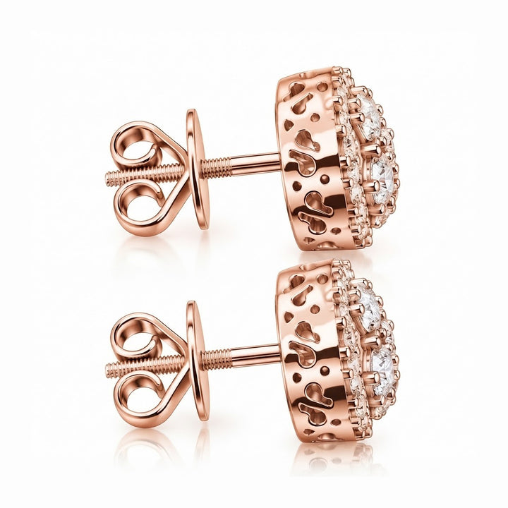 Heart Shape Moissanite Diamond Hip Hop Style Halo Stud Earrings