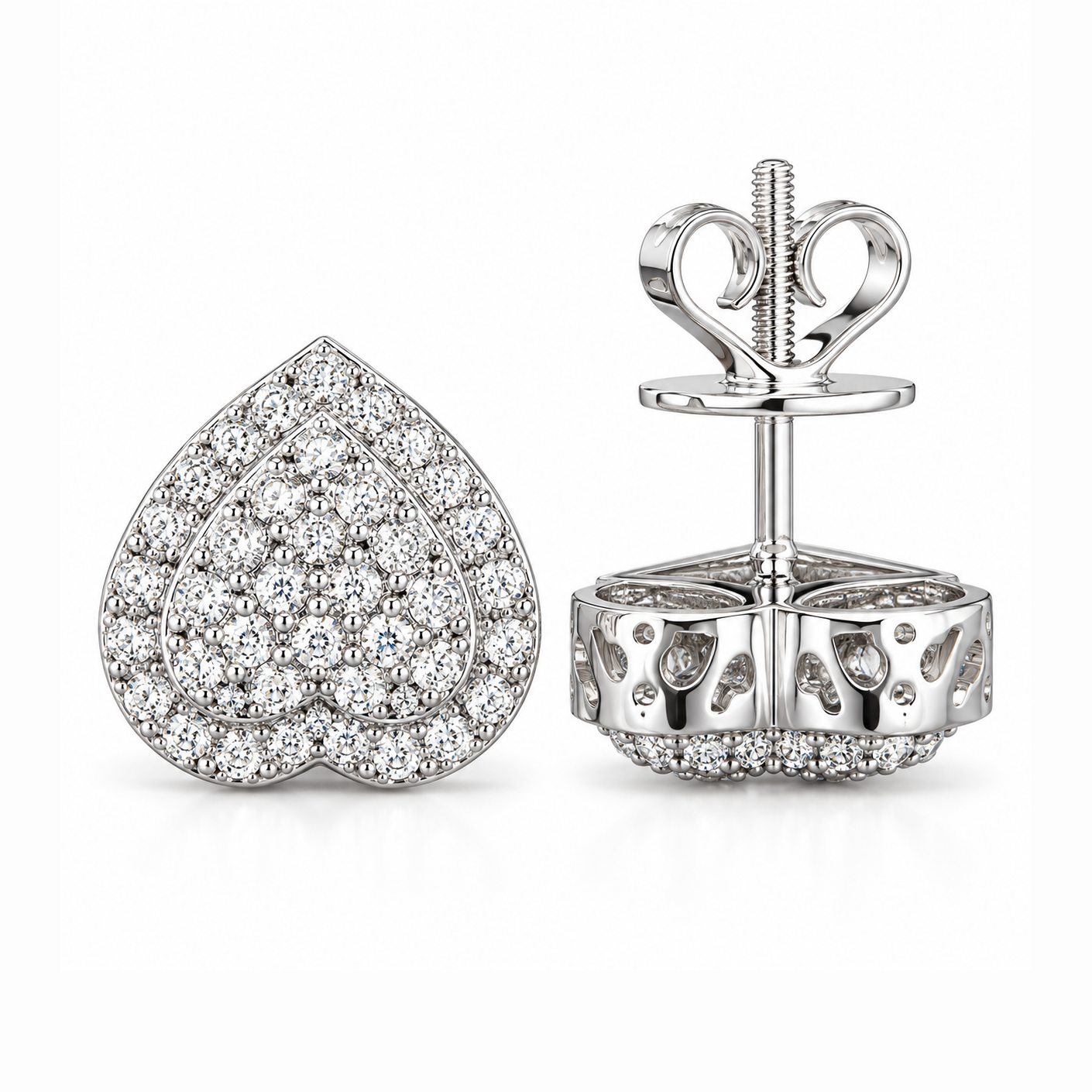 Heart Shape Moissanite Diamond Hip Hop Style Halo Stud Earrings