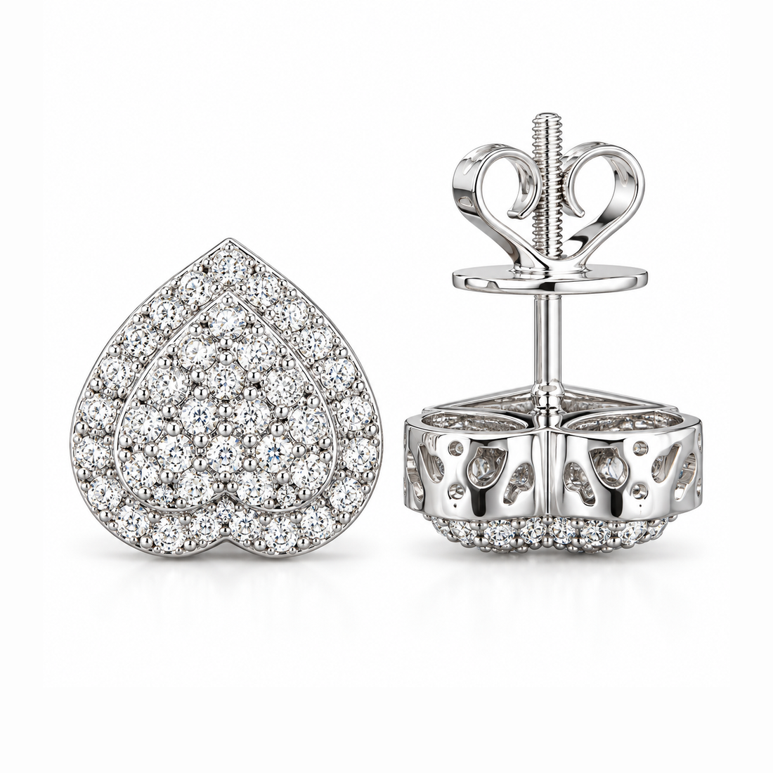 Heart Shape Moissanite Diamond Hip Hop Style Halo Stud Earrings