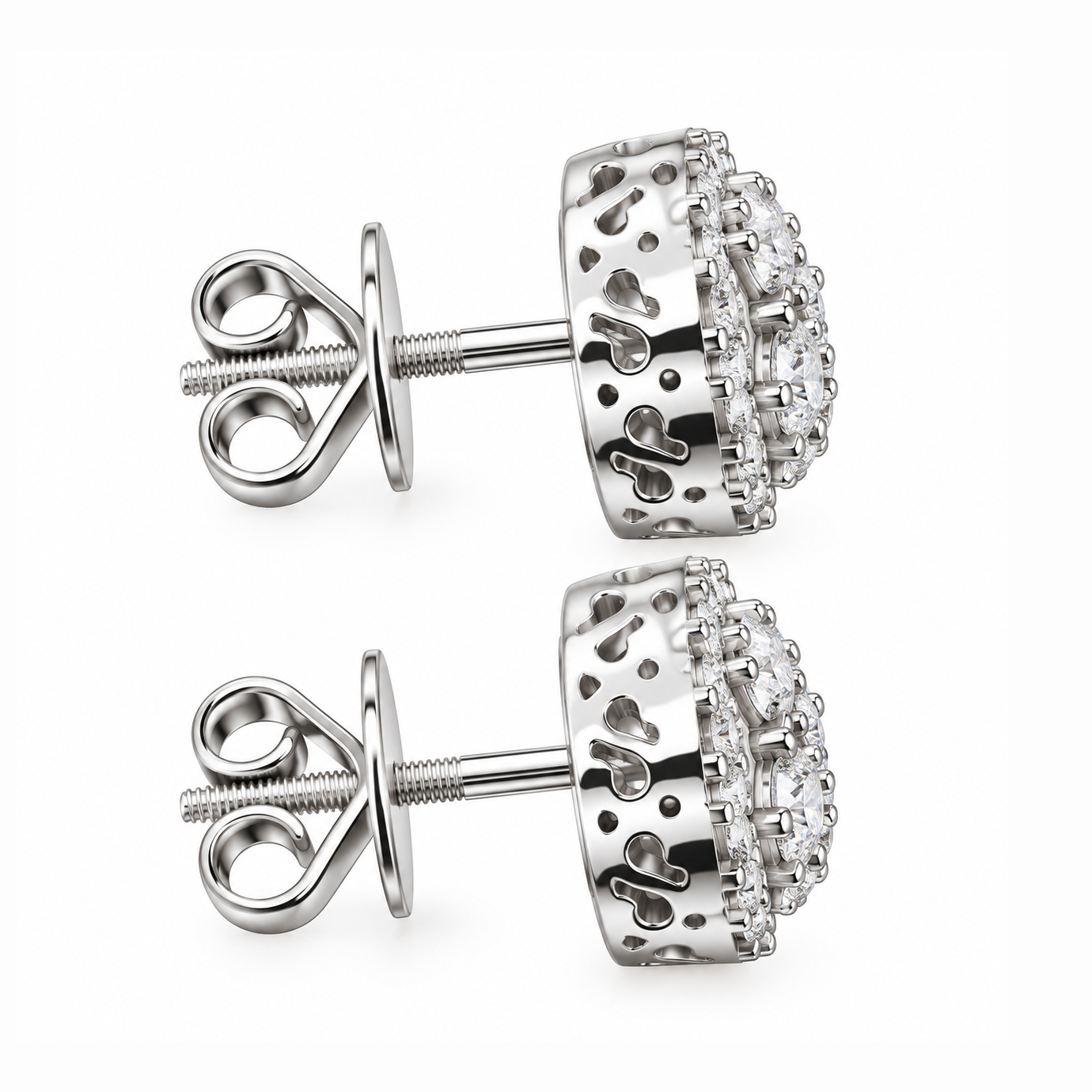 Heart Shape Moissanite Diamond Hip Hop Style Halo Stud Earrings