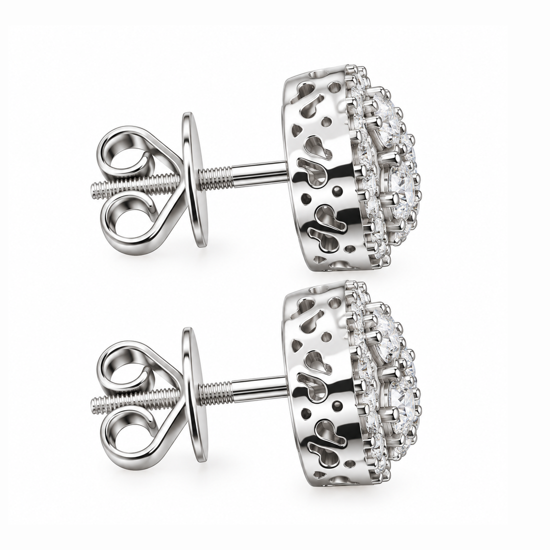 Heart Shape Moissanite Diamond Hip Hop Style Halo Stud Earrings