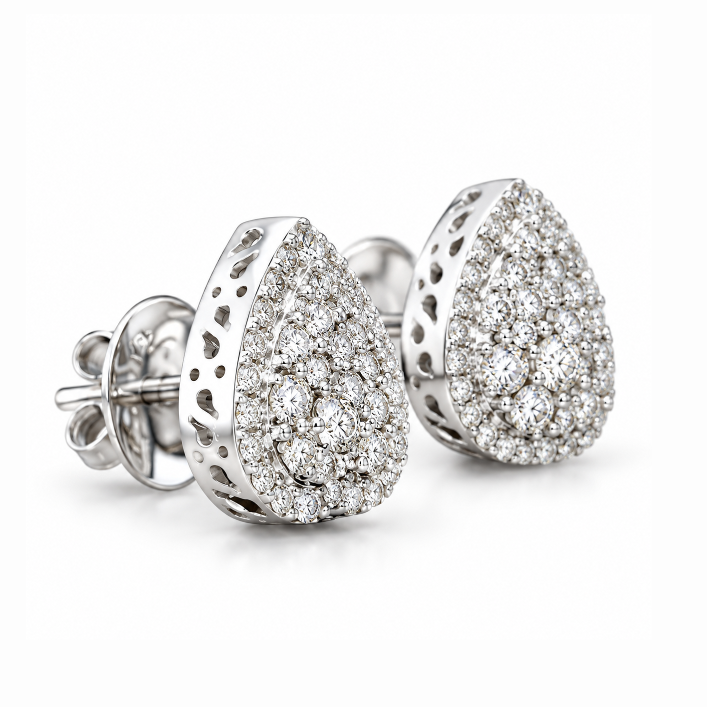Heart Shape Moissanite Diamond Hip Hop Style Halo Stud Earrings