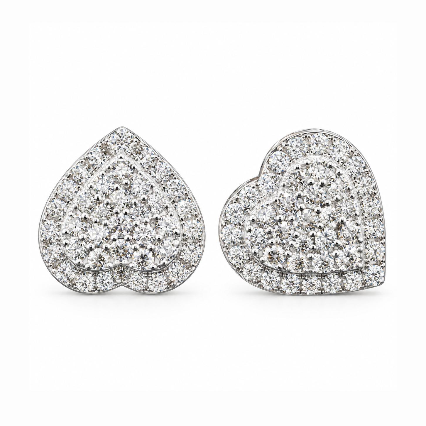 Heart Shape Moissanite Diamond Hip Hop Style Halo Stud Earrings