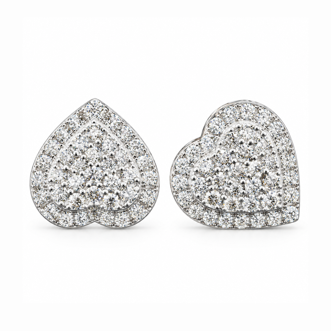 Heart Shape Moissanite Diamond Hip Hop Style Halo Stud Earrings
