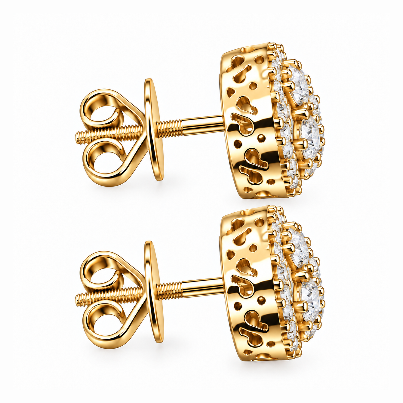 Heart Shape Moissanite Diamond Hip Hop Style Halo Stud Earrings