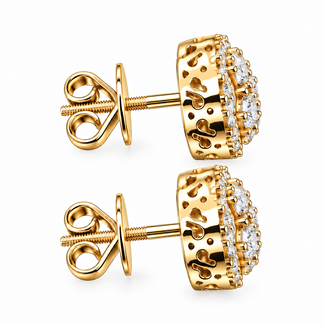 Heart Shape Moissanite Diamond Hip Hop Style Halo Stud Earrings