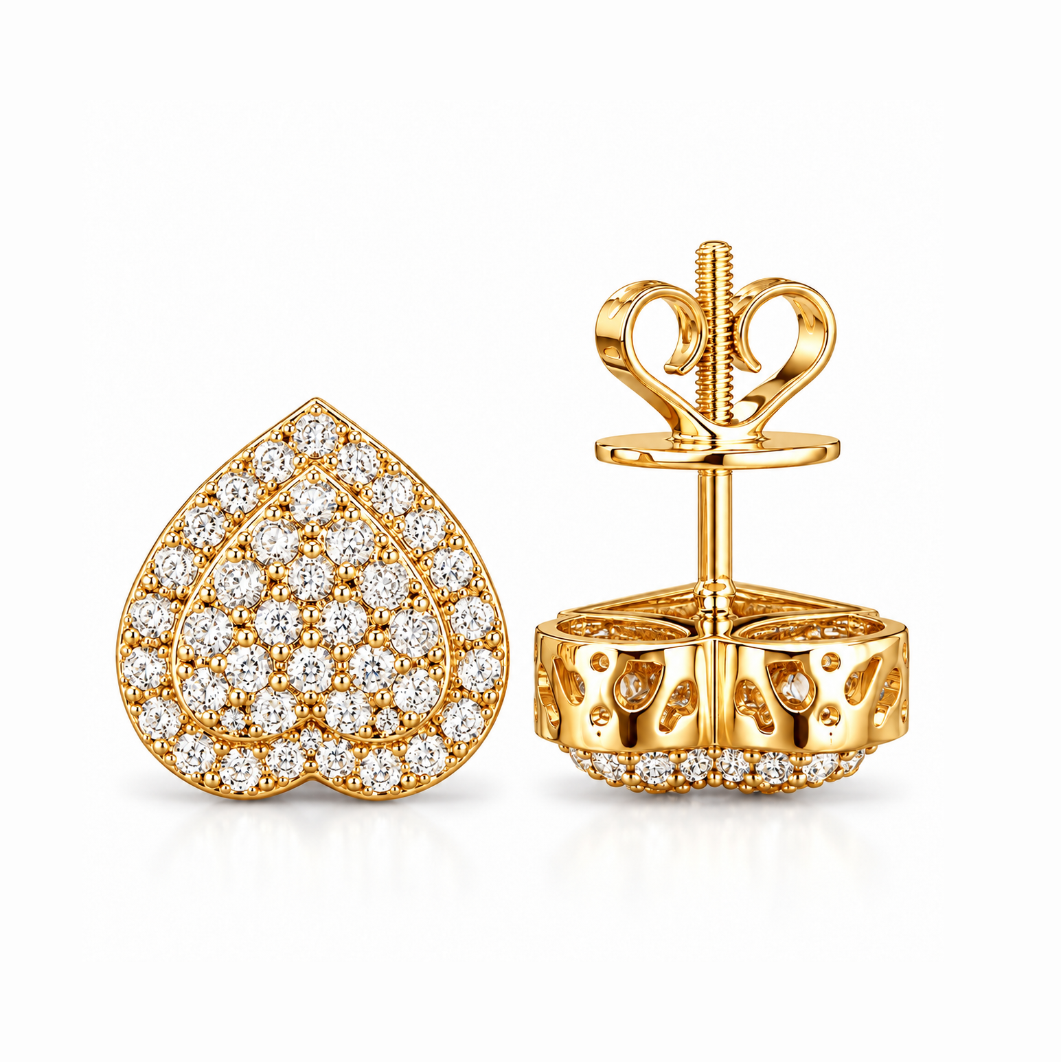 Heart Shape Moissanite Diamond Hip Hop Style Halo Stud Earrings