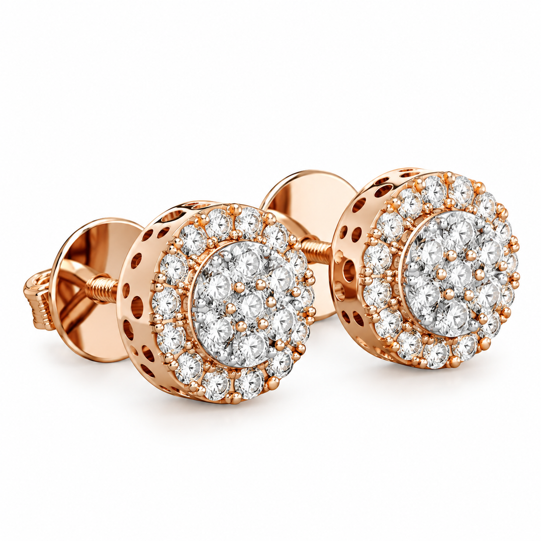 Floral Halo Hip Hop Diamond Stud Earrings for Unisex