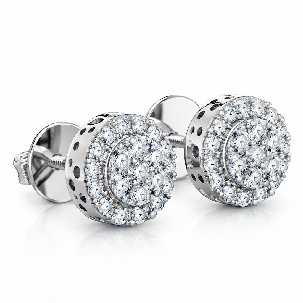 Floral Halo Hip Hop Diamond Stud Earrings for Unisex