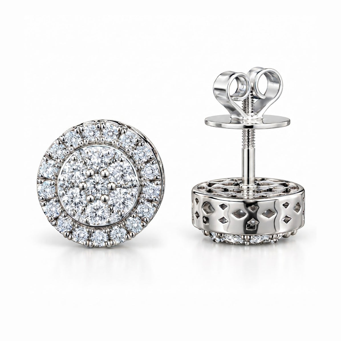 Floral Halo Hip Hop Diamond Stud Earrings for Unisex