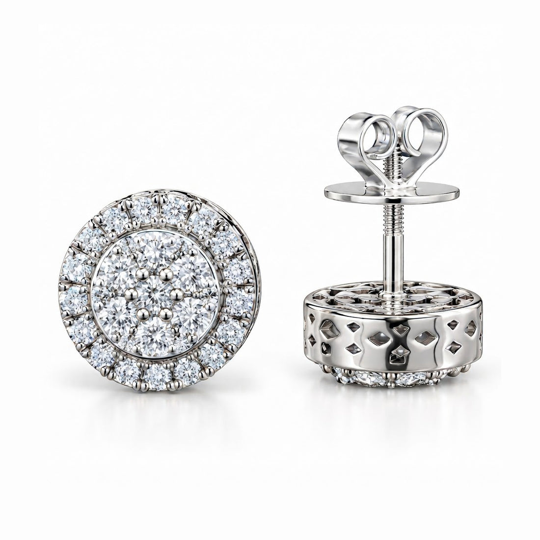 Floral Halo Hip Hop Diamond Stud Earrings for Unisex