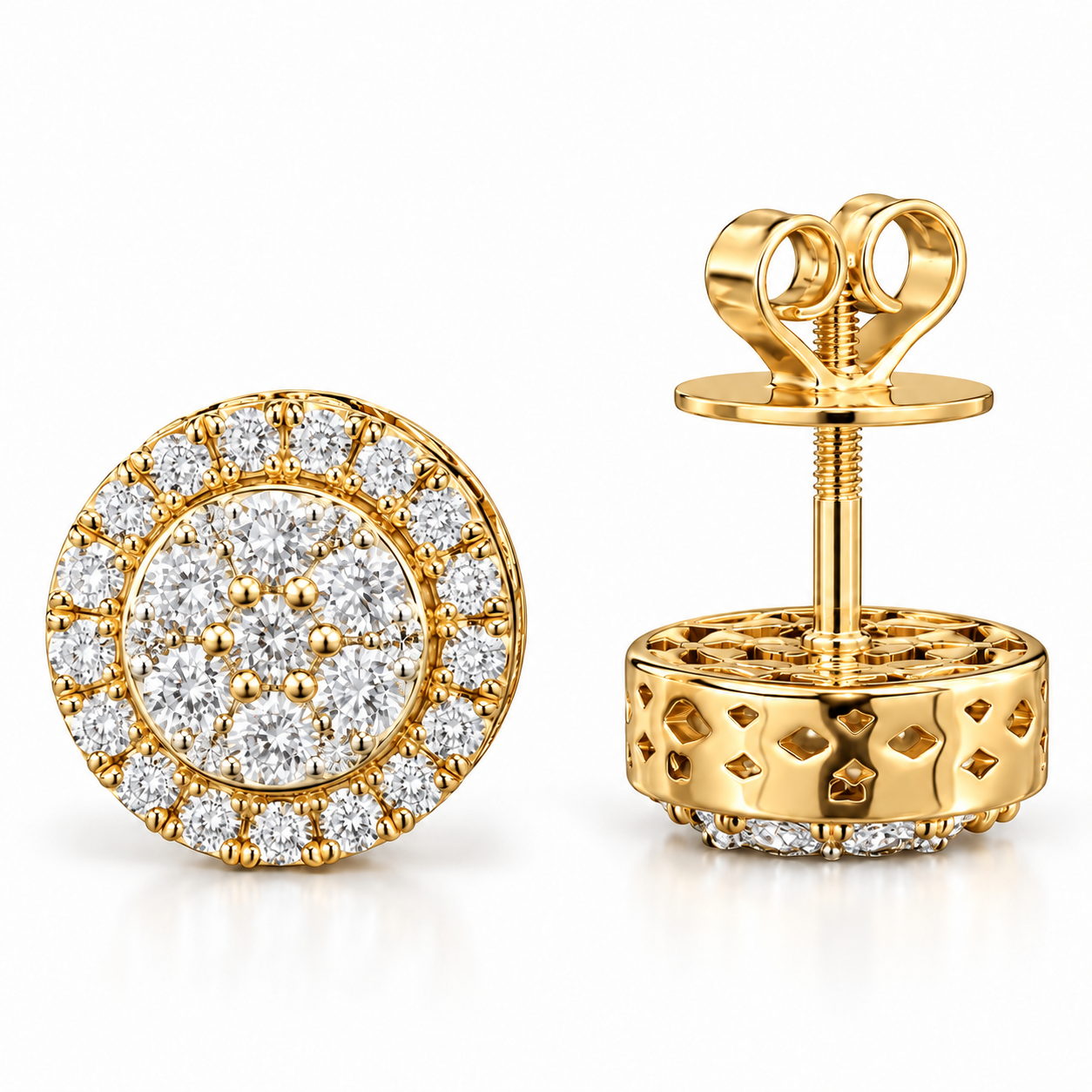 Floral Halo Hip Hop Diamond Stud Earrings for Unisex